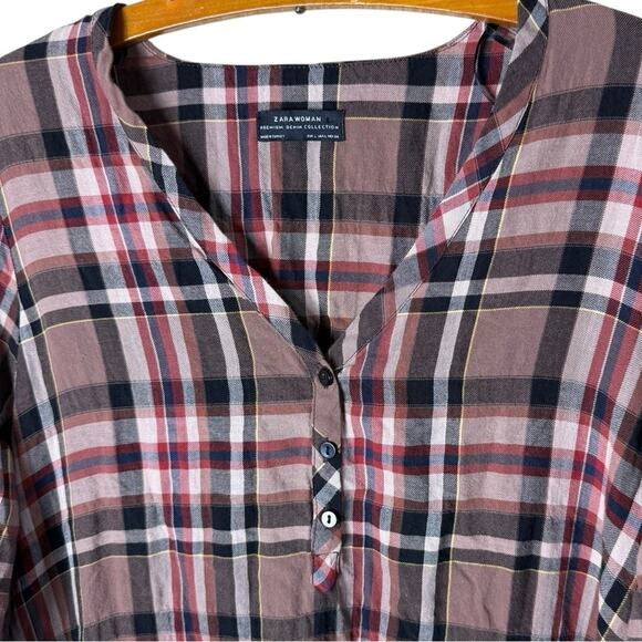 Zara Women’s Sz Large Plaid Dress Midi Length Long Sleeve Checked - Picture 3 of 10